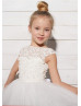 Ivory Lace Tulle 3D Flowers Keyhole Corset Back Flower Girl Dress